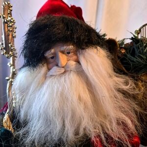 Old World Santa Christmas 18" Decorative Collectible Lantern  Staff Rustic